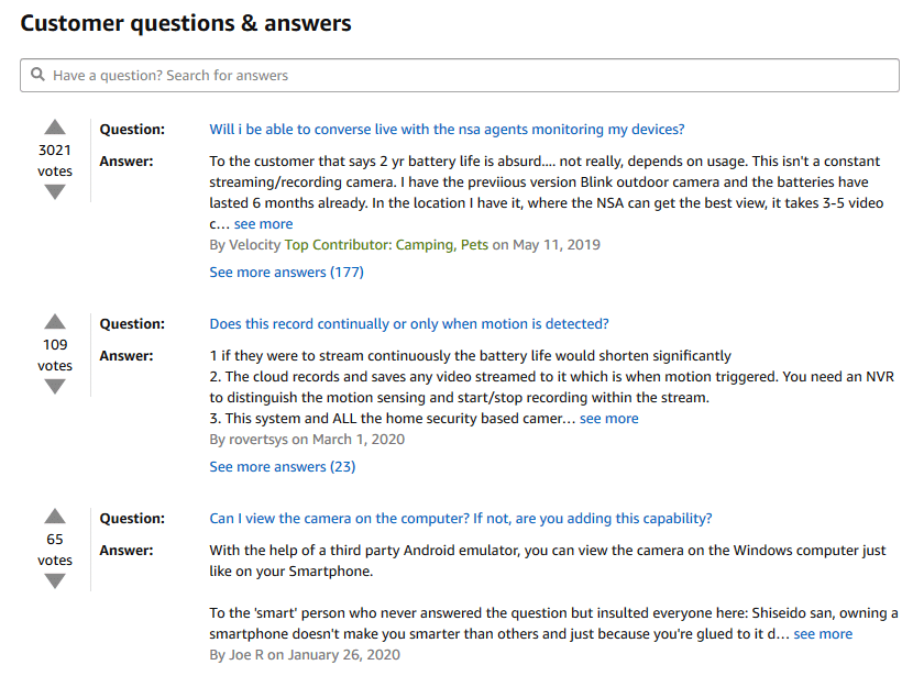 customer questions and answers