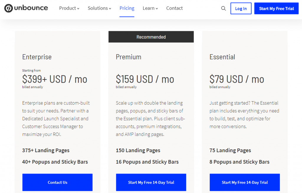 what is cro - tools - unbounce pricing