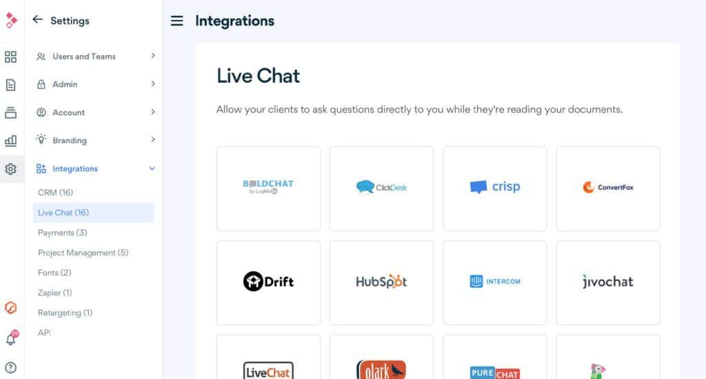 Live chat integration available with many third-party apps - Better Proposal Review | Joon K Lee